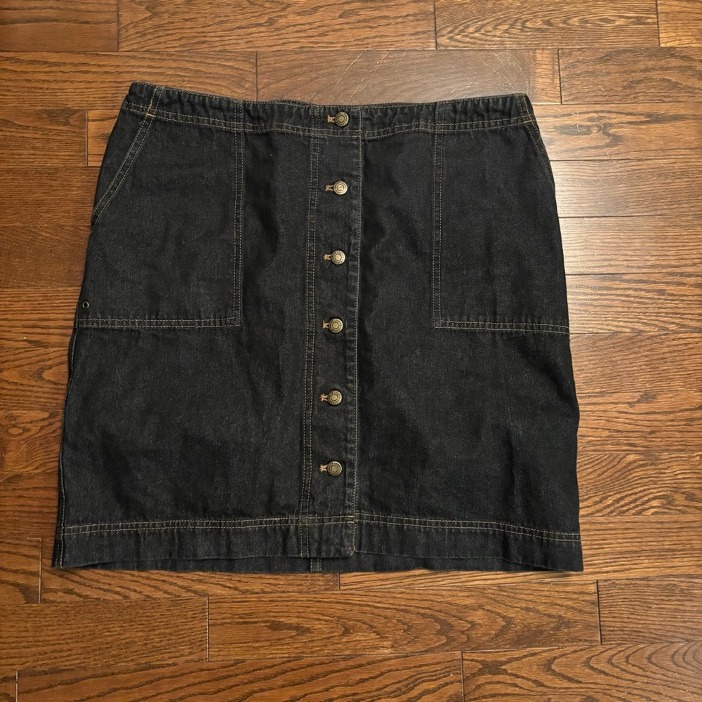 Vintage Lauren Ralph Lauren Black Denim Button-Front Skirt